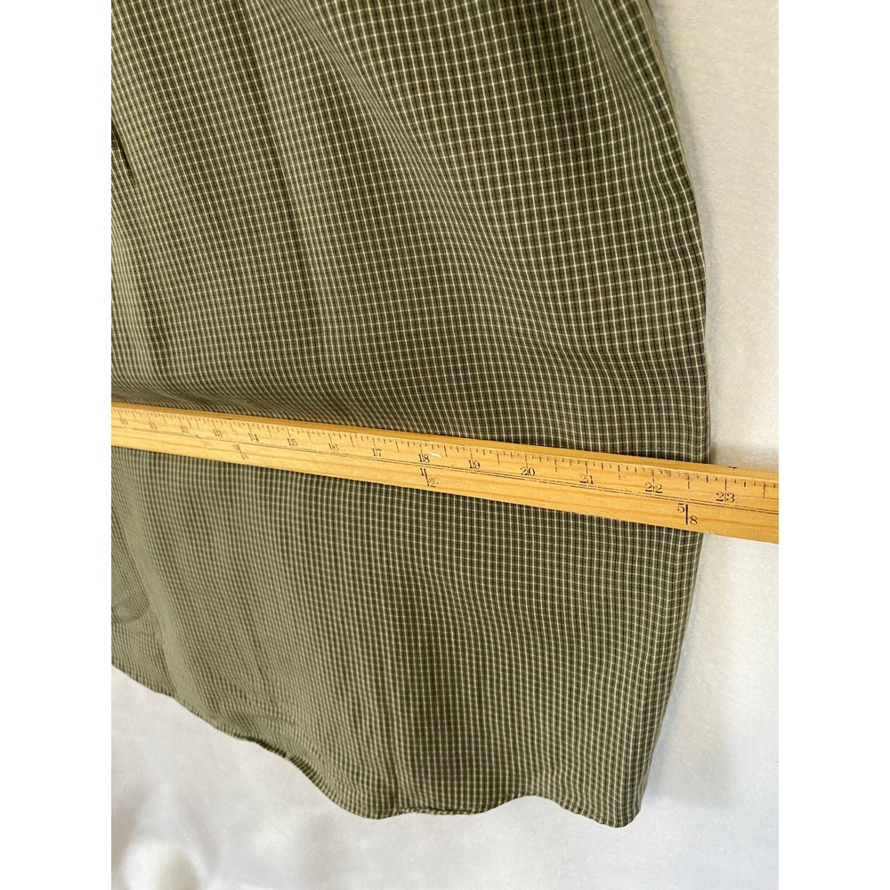 Haggar Button‎ Down Shirt Men M Olive Green Micro Check Long Sleeve Rayon - Picture 9 of 9